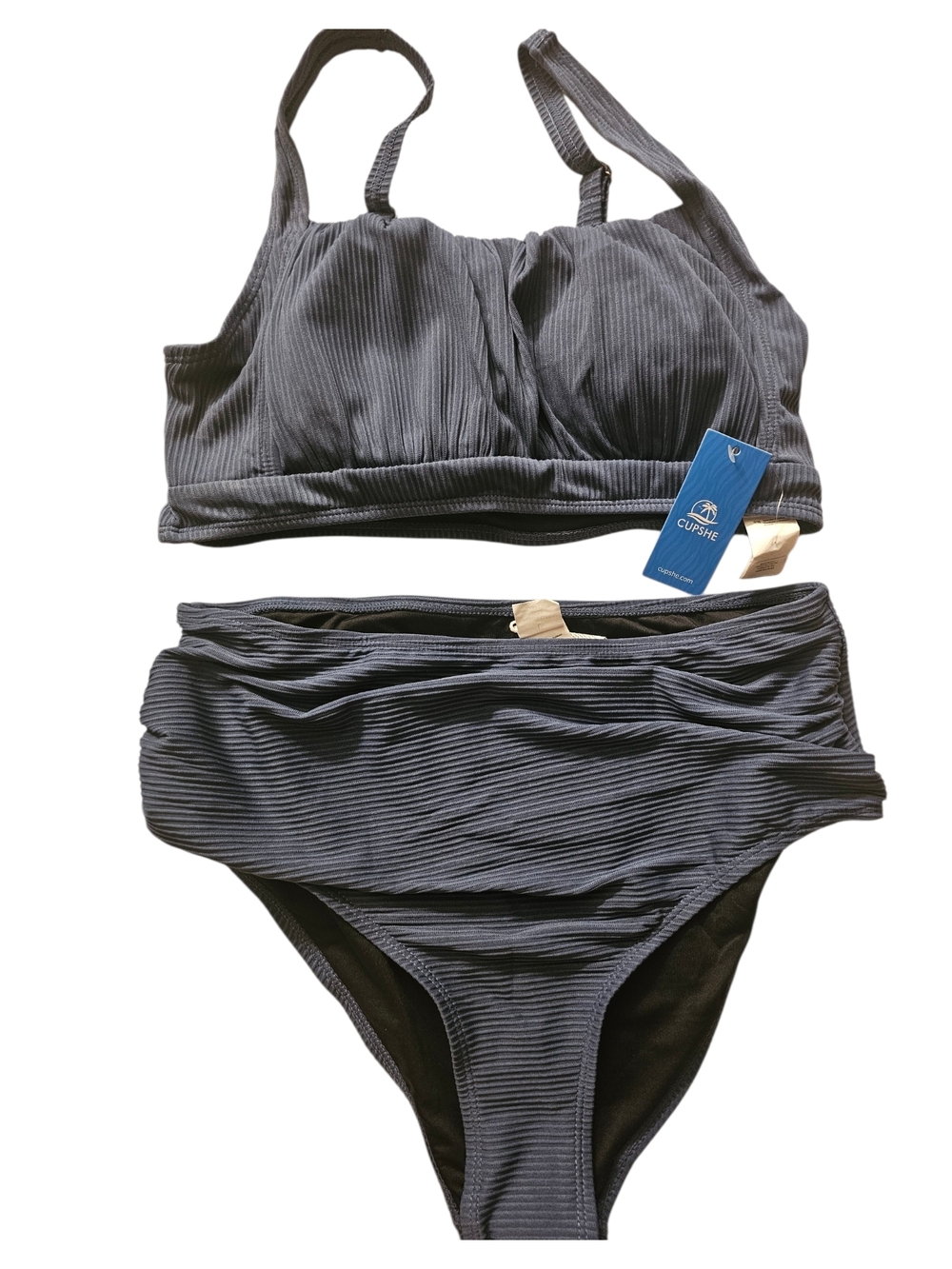 CUPSHE Ribbed Two-Piece Bikini Set in Charcoal